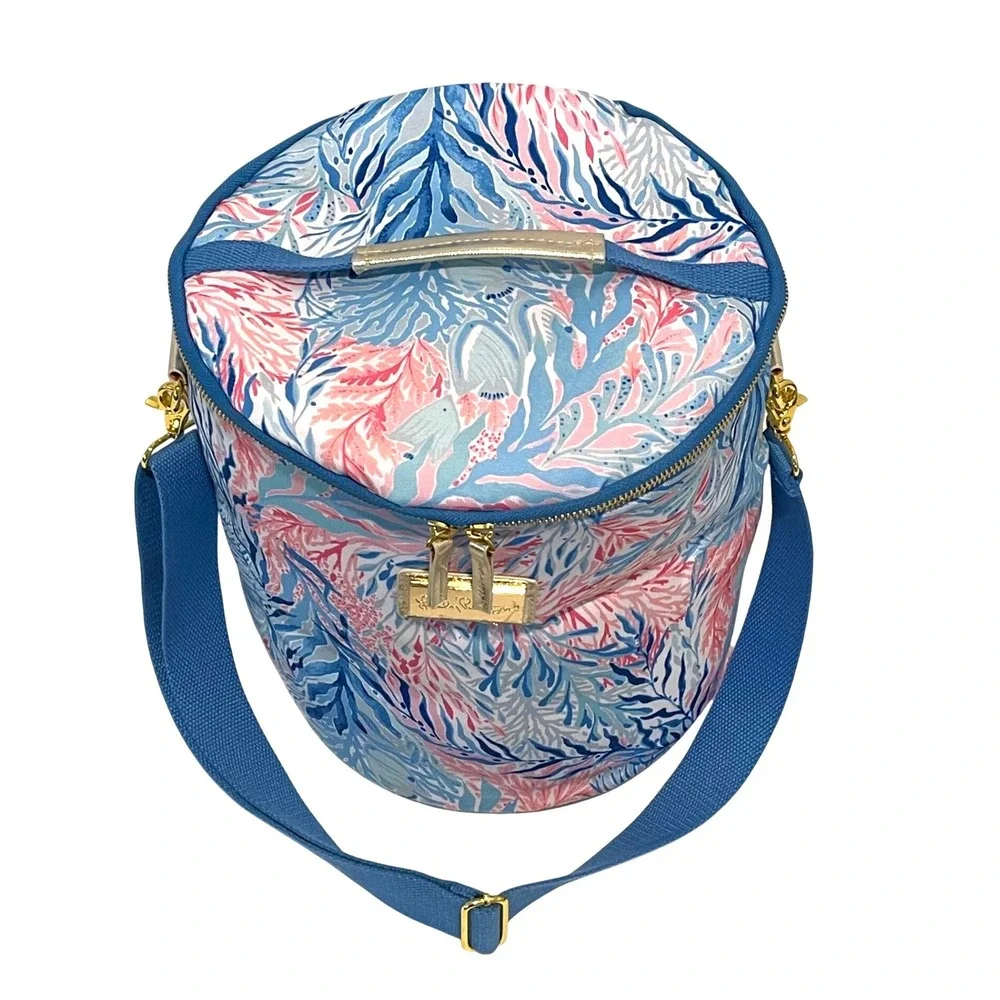 Lilly Pulitzer Insulated Cooler Bag Womens OS Blue Pink‎ Tropical Beachy Preppy
